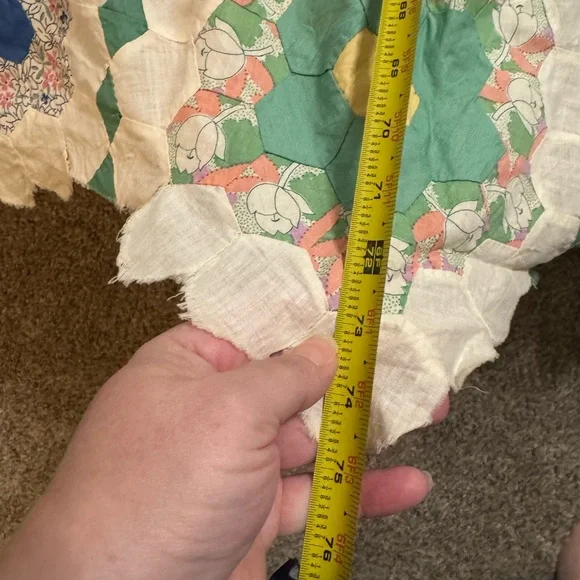 Vintage 75”x90” Grandmother’s Flower Garden Quilt Top Only Unfinished Handmade - Picture 6 of 8